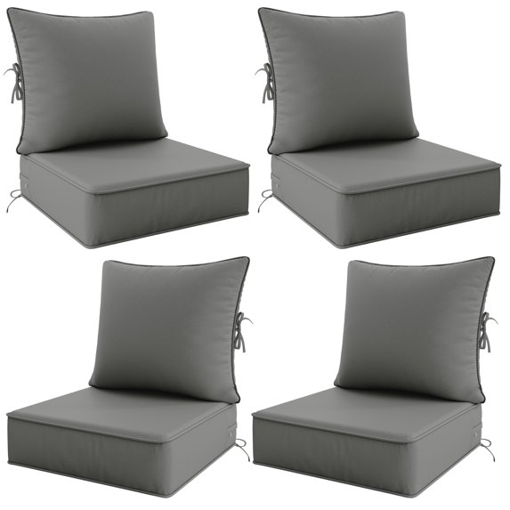 Pakunoda 24" x 24" x 6.5" Outdoor Deep Seat Cushion with Backrest, Waterproof 4 Set of Patio Chair Replacement Cushion for Sofa Couch, Light Grey
