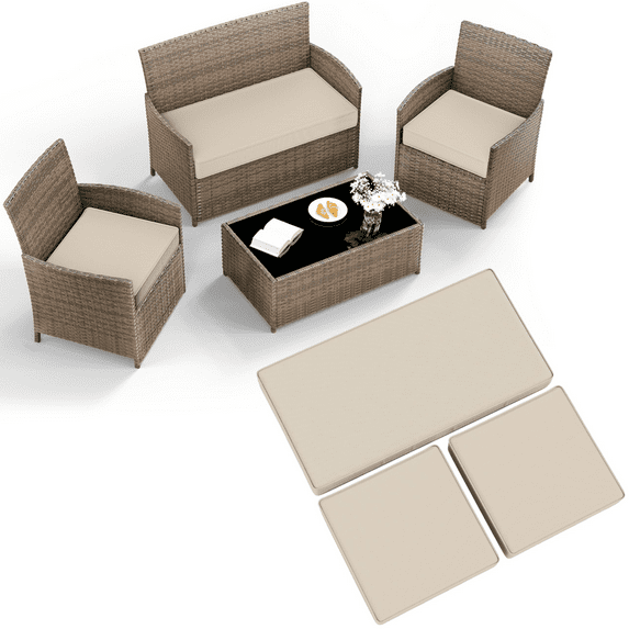 Pakunoda 3Pcs Patio Cushion Covers 4-Seater Outdoor Cushion Slipcovers Replacement with Zipper for Garden Couch Wicker Rattan Sofa Furniture, Cover Only, Cream