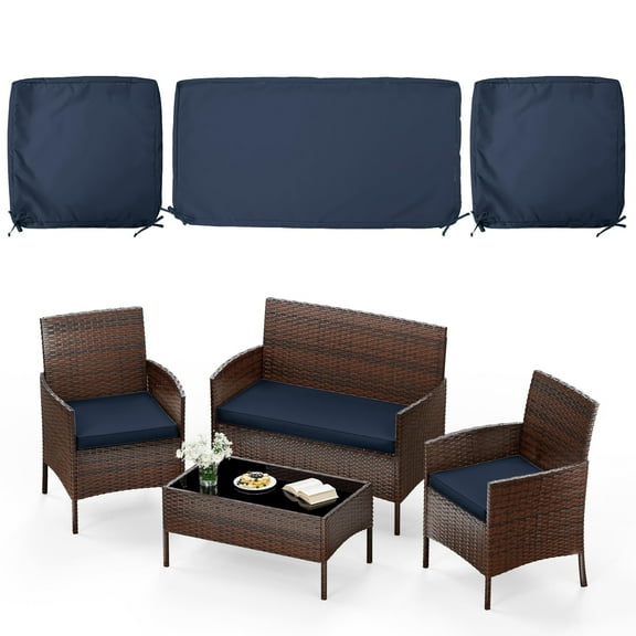 Pakunoda 3Pcs Patio Cushion Covers 4-Seater Outdoor Cushion Slipcovers Replacement with Zipper for Garden Couch Wicker Rattan Sofa Furniture, Cover Only, Navy Blue