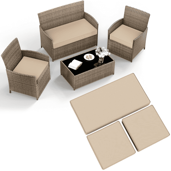 Pakunoda 3Pcs Patio Cushion Covers 4-Seater Outdoor Cushion Slipcovers Replacement with Zipper for Garden Couch Wicker Rattan Sofa Furniture, Cover Only, Sand