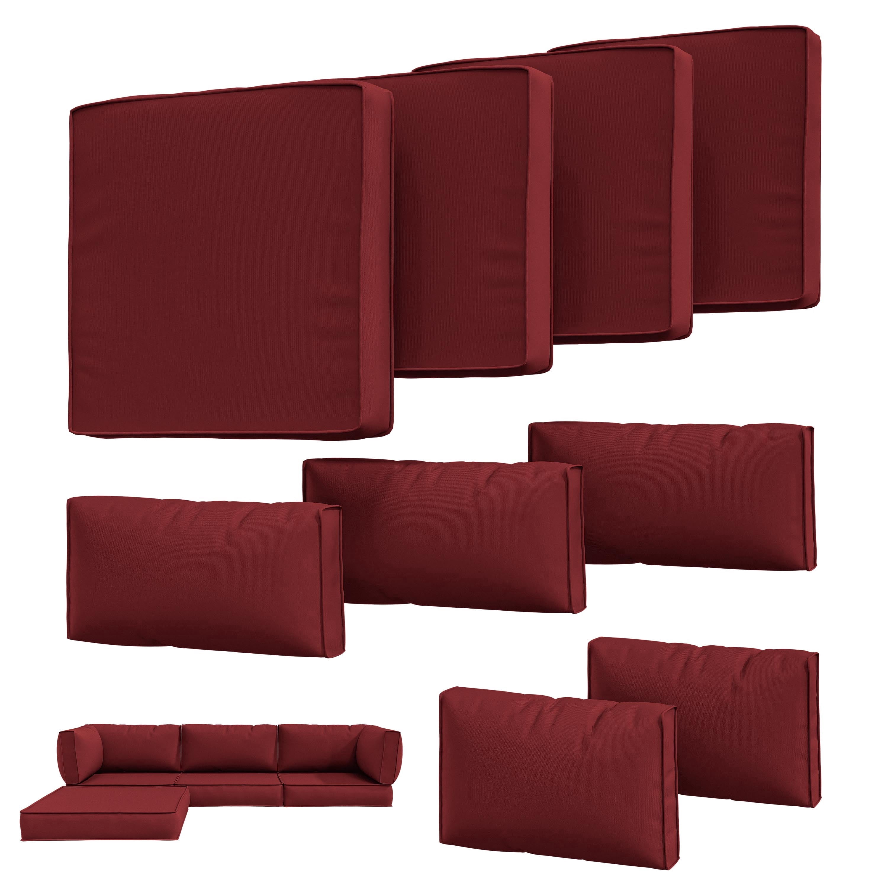 Pakunoda 9Pcs Outdoor Cushion Covers for Patio Furniture, Washable Reusable Outdoor Slipcovers for Cushions Replacement Cover with Zipper for Sofa Couch, Cover Only, Burgundy