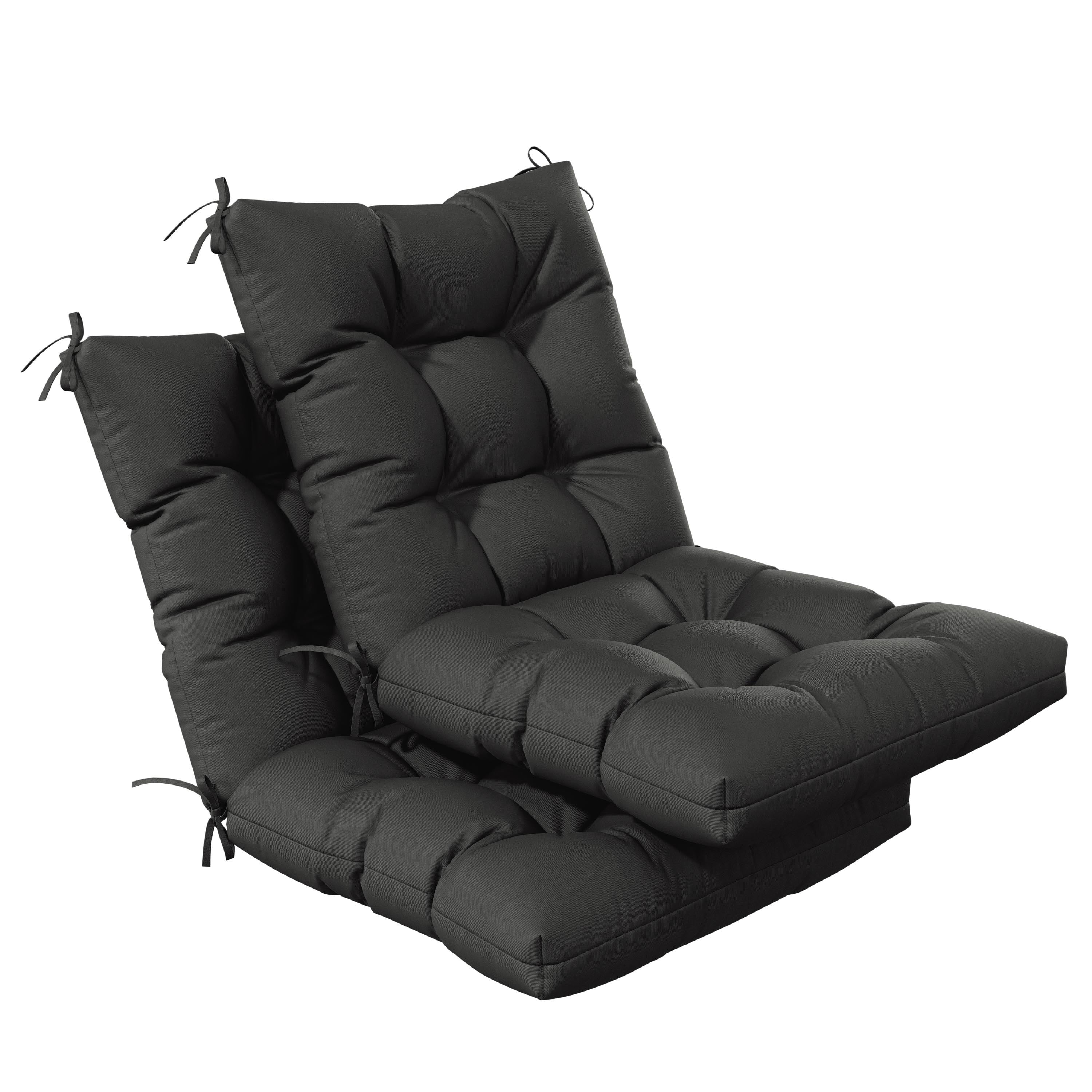 Pakunoda Chairs Cushions 42" X 21" Tufted Non Slip Pad Seat and Seatback 2 Set Cushion with Ties for Patio Outdoor & Indoor Rocking Chair, Black
