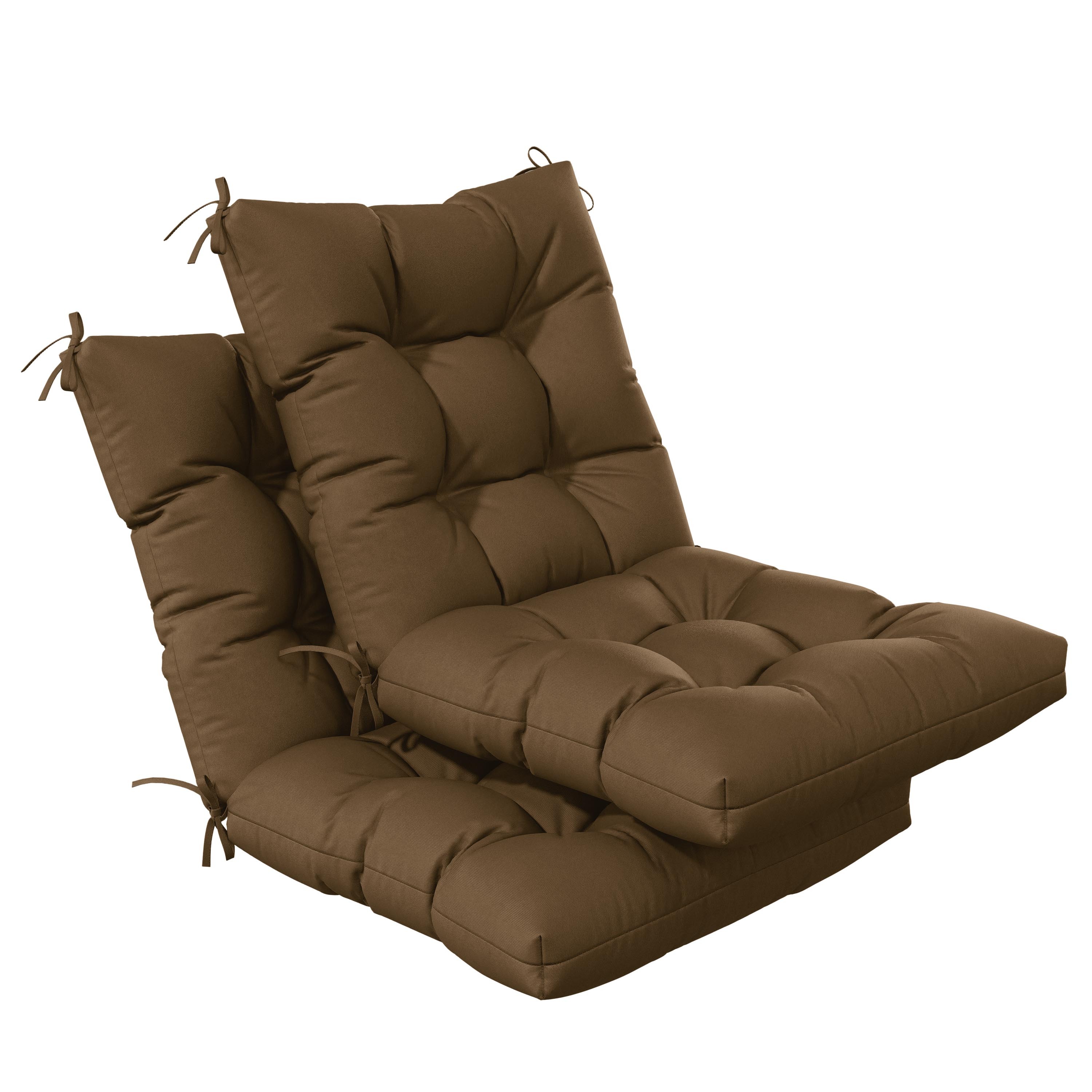 Pakunoda Chairs Cushions 42" X 21" Tufted Non Slip Pad Seat and Seatback 2 Set Cushion with Ties for Patio Outdoor & Indoor Rocking Chair, Chocolate