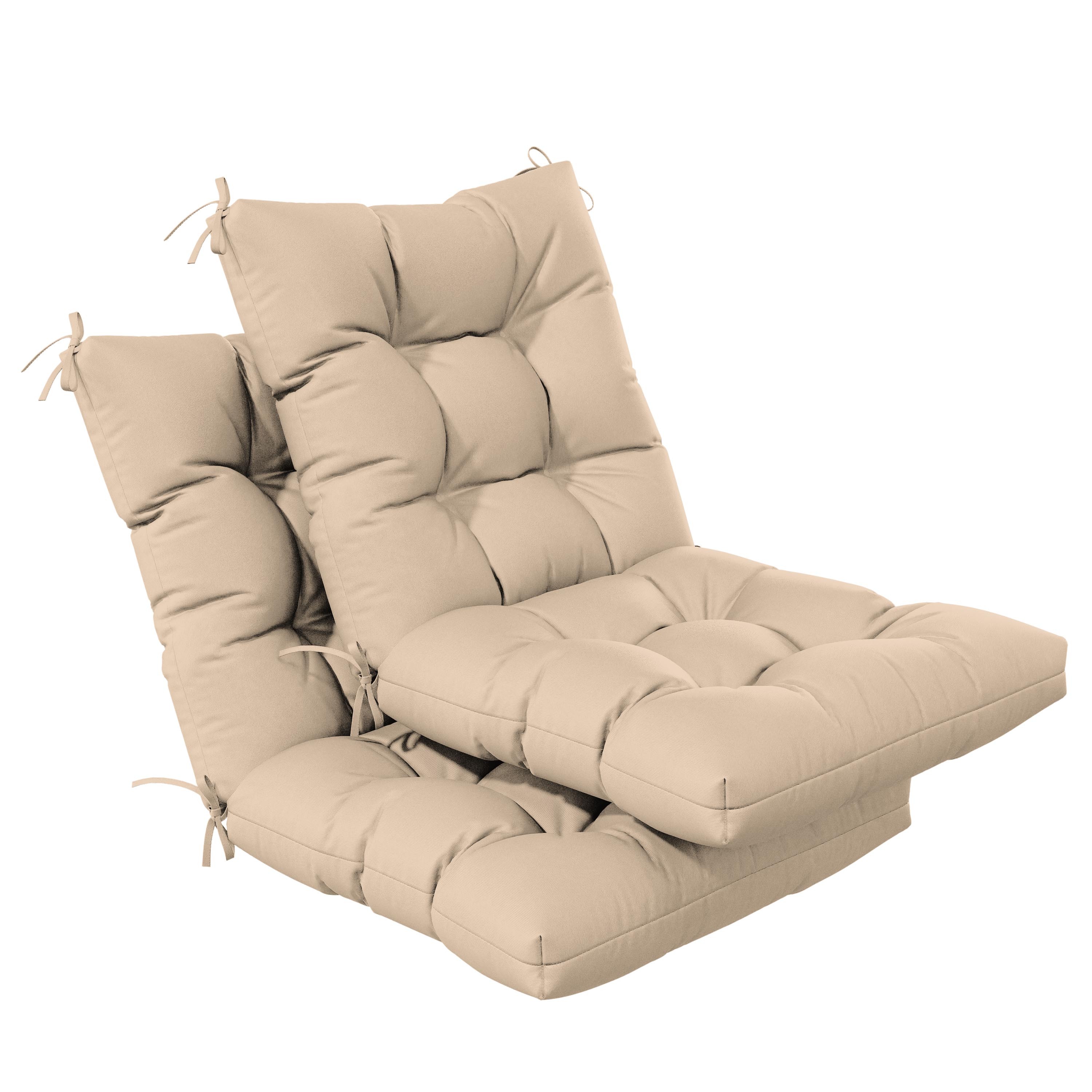 Pakunoda Chairs Cushions 42" X 21" Tufted Non Slip Pad Seat and Seatback 2 Set Cushion with Ties for Patio Outdoor & Indoor Rocking Chair, Sand