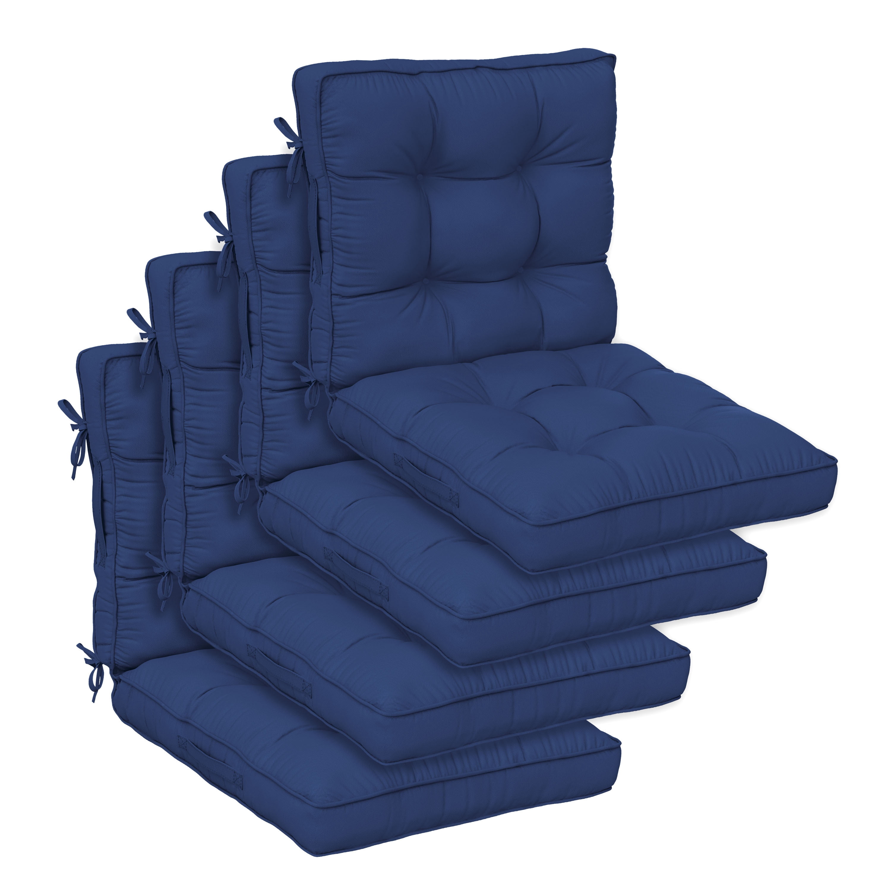 Pakunoda Chairs Cushions 42" X 21" Tufted Non Slip Pad Seat and Seatback 4 Set Cushion with Ties for Patio Outdoor & Indoor Rocking Chair, Blue
