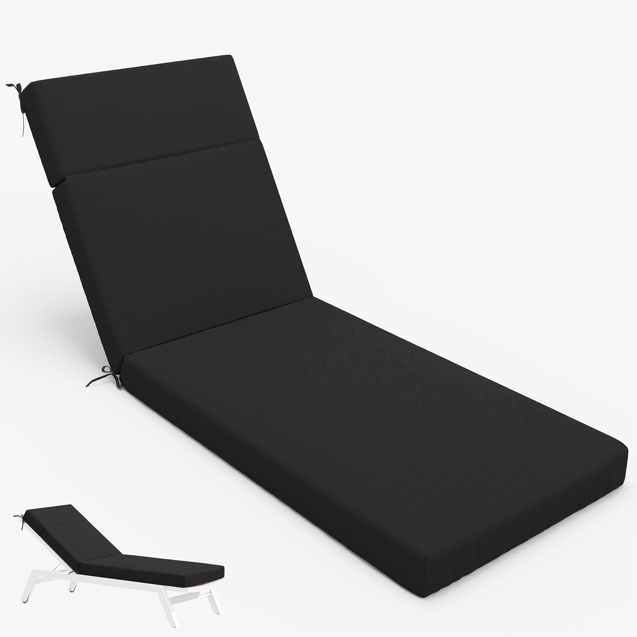 Pakunoda Chaise Lounge Cushions 72" x 21" x 4" Outdoor High-Density Foam Patio Furniture Lounger Replacement Cushions with Zipper Ties Water-Resistant for Pool, Black