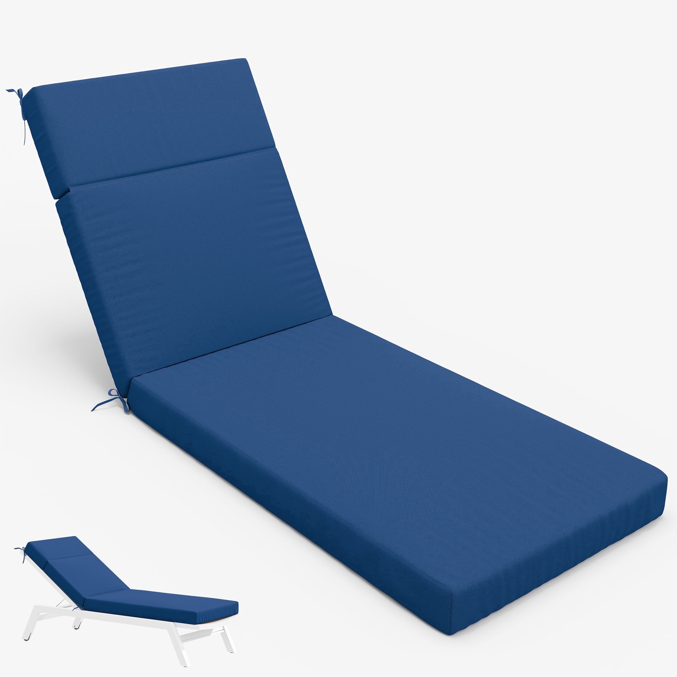 Pakunoda Chaise Lounge Cushions 72" x 21" x 4" Outdoor High-Density Foam Patio Furniture Lounger Replacement Cushions with Zipper Ties Water-Resistant for Pool, Blue
