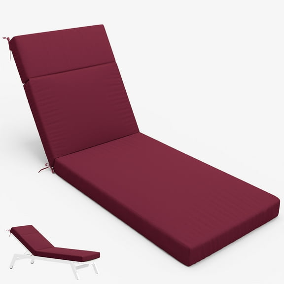 Pakunoda Chaise Lounge Cushions 80" x 26" x 4" Outdoor High-Density Foam Patio Furniture Lounger Replacement Cushions with Zipper Ties Water-Resistant for Pool, Burgundy