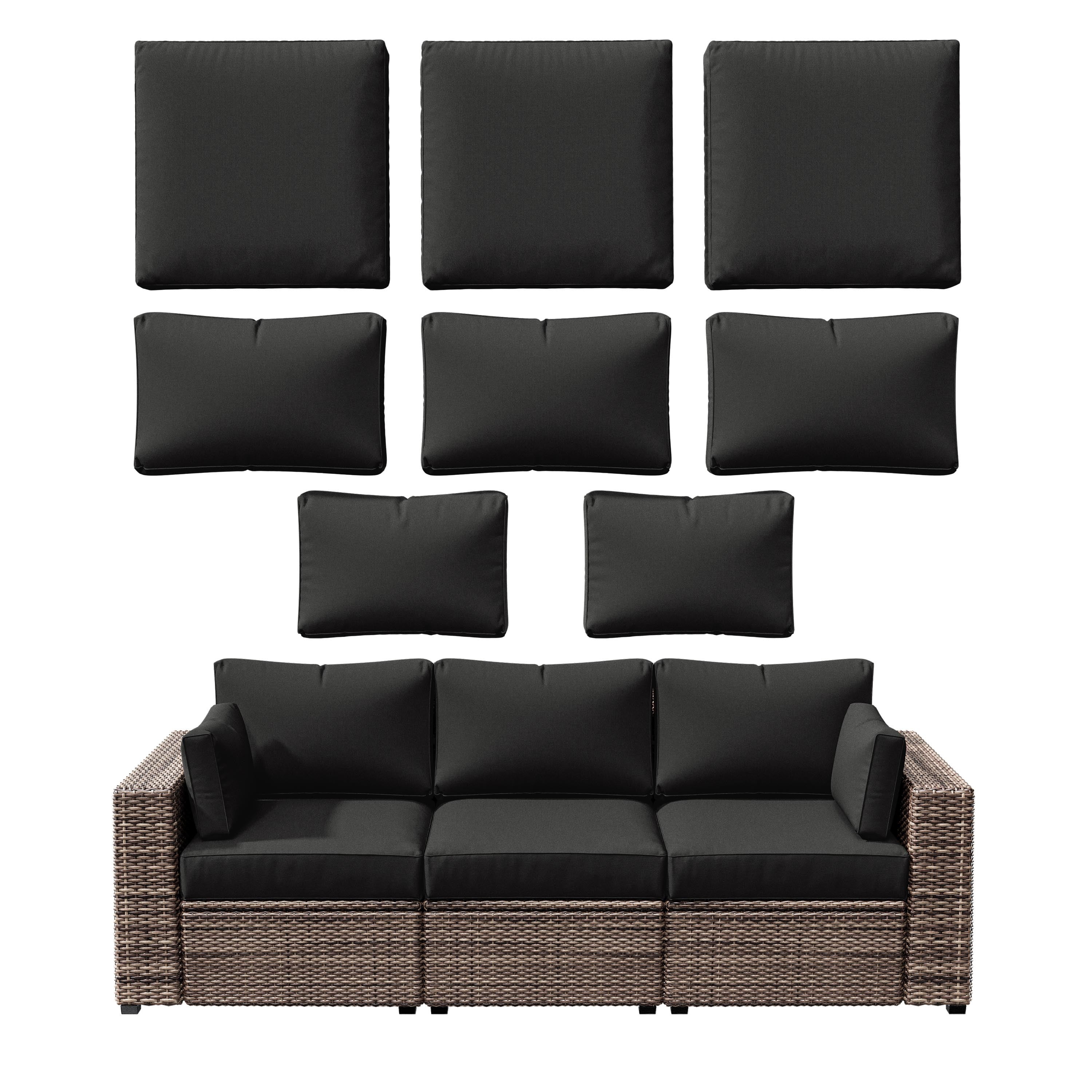 Pakunoda 8Pcs Cushion Covers for Outdoor Furniture, Waterproof Patio Cushion Covers Replacement Slipcovers with Zipper, Washable Reusable Outdoor Cushion Covers Black, Covers Only