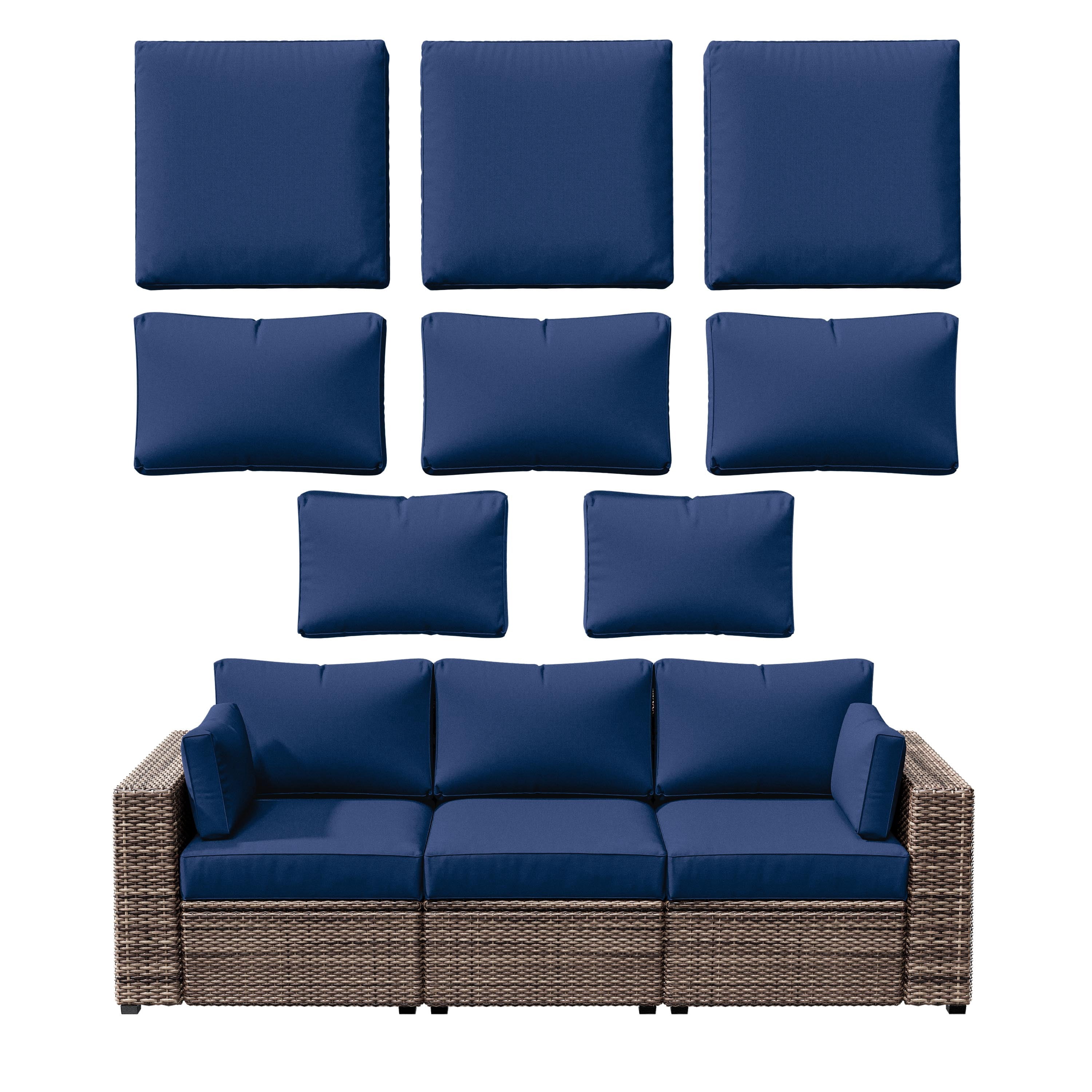 Pakunoda 8Pcs Cushion Covers for Outdoor Furniture, Waterproof Patio Cushion Covers Replacement Slipcovers with Zipper, Washable Reusable Outdoor Cushion Covers Blue, Covers Only