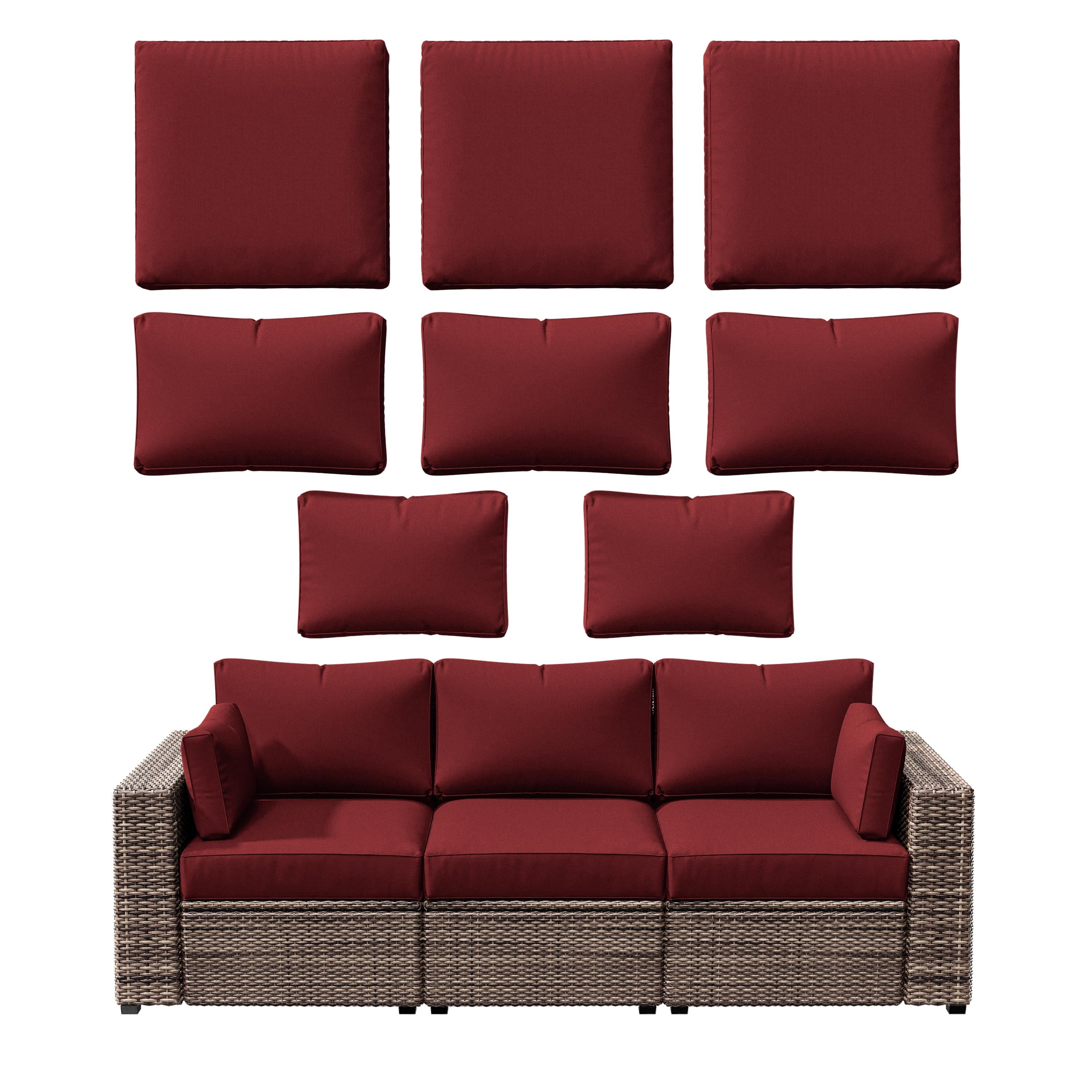 Pakunoda 8Pcs Cushion Covers for Outdoor Furniture, Waterproof Patio Cushion Covers Replacement Slipcovers with Zipper, Washable Reusable Outdoor Cushion Covers Burgundy, Covers Only