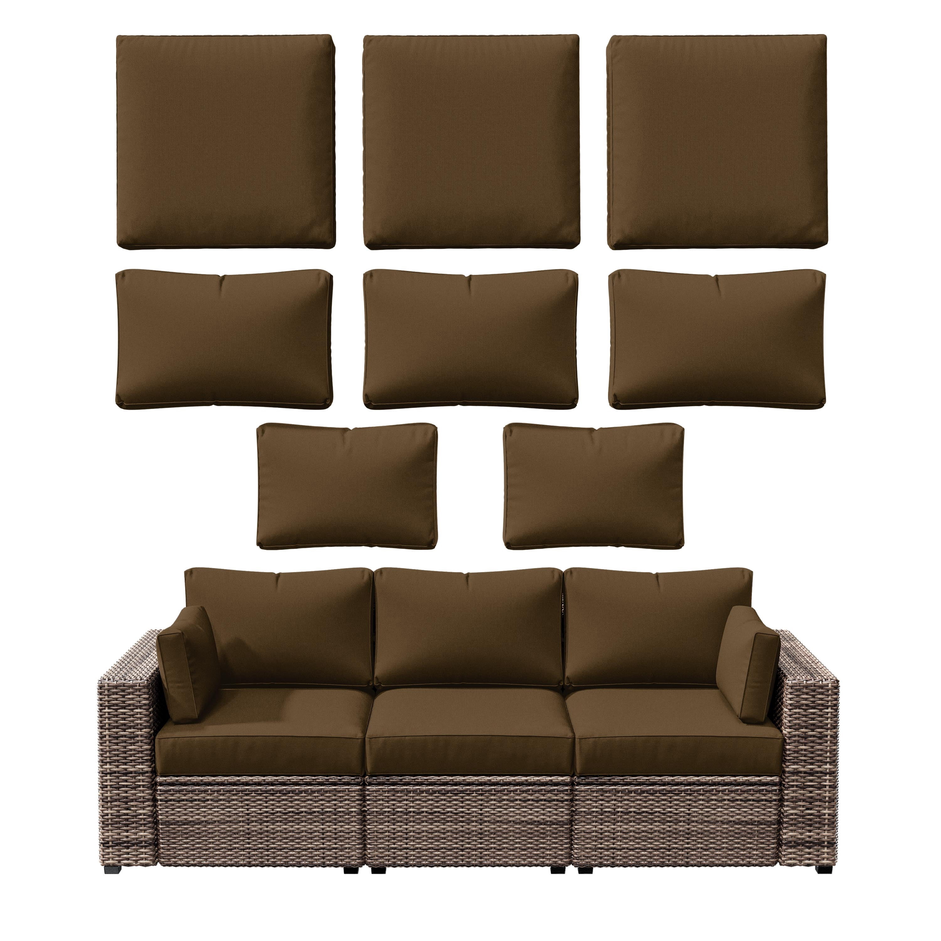 Pakunoda 8Pcs Cushion Covers for Outdoor Furniture, Waterproof Patio Cushion Covers Replacement Slipcovers with Zipper, Washable Reusable Outdoor Cushion Covers Chocolate, Covers Only