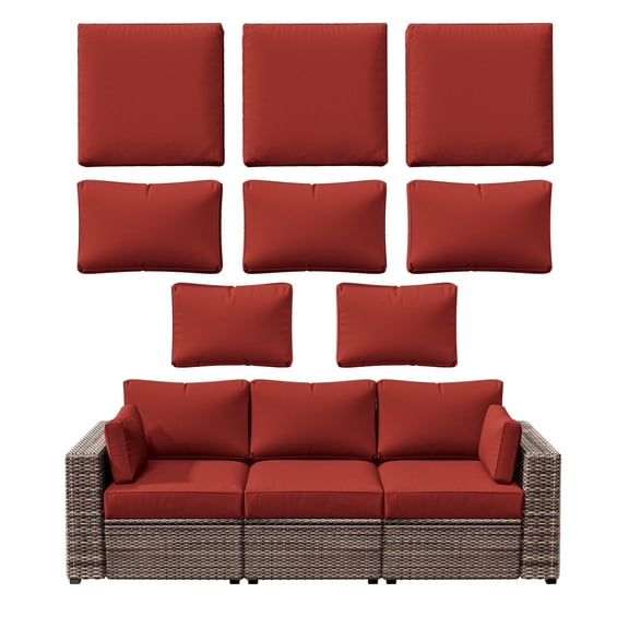 Pakunoda 8Pcs Cushion Covers for Outdoor Furniture, Waterproof Patio Cushion Covers Replacement Slipcovers with Zipper, Washable Reusable Outdoor Cushion Covers Terra Red, Covers Only