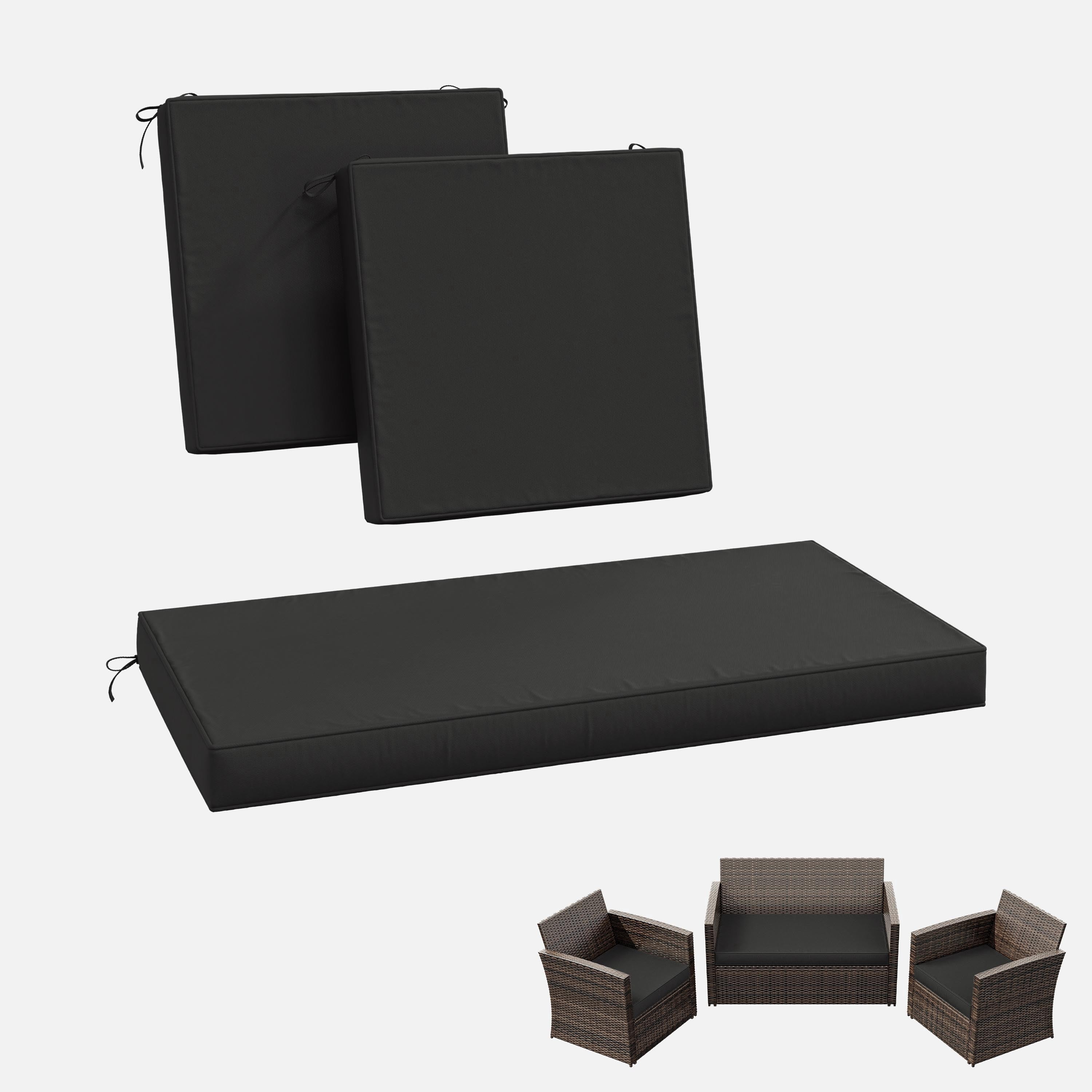 Pakunoda Outdoor All-Weather Patio Loveseat and Chair Seat Cushion Replacement Set of 3, Black