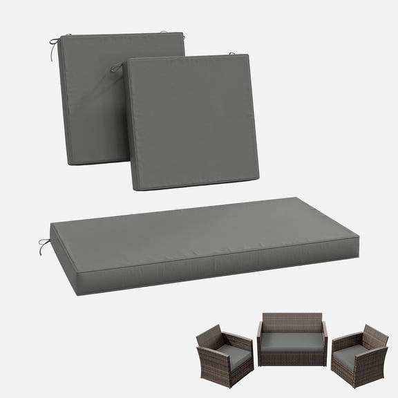 Pakunoda Outdoor All-Weather Patio Loveseat and Chair Seat Cushion Replacement Set of 3, Light Gray