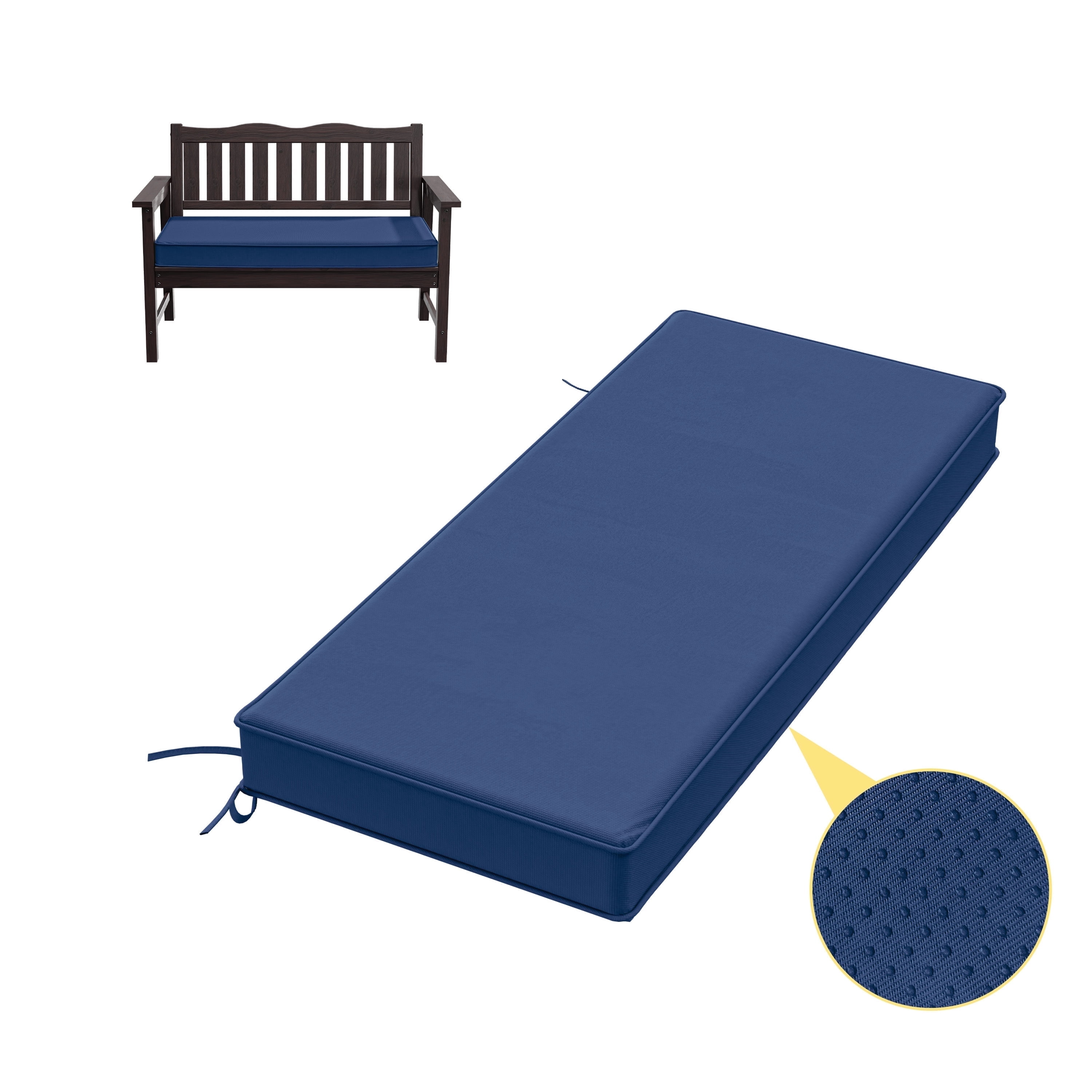 Kimunuk Outdoor Bench Cushions 42 x 18 x 3.5 Inch, High Density Foam Bench Seat Cushion, Porch Swing Cushion with Non-Slip Removable Cover, Blue