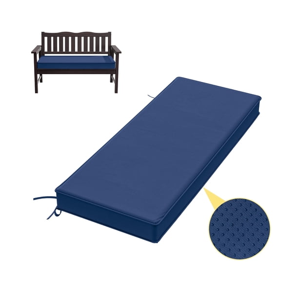 Kimunuk Outdoor Bench Cushions 45 x 18 x 3.5 Inch, High Density Foam Bench Seat Cushion, Porch Swing Cushion with Non-Slip Removable Cover, Blue