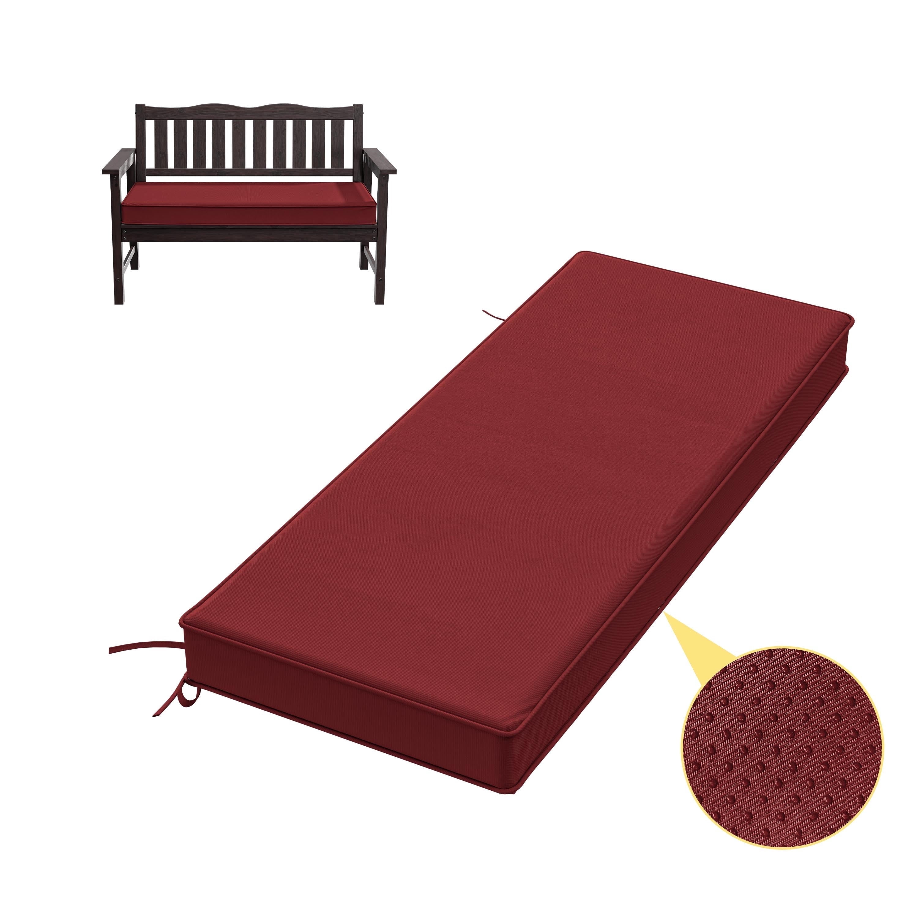 Kimunuk Outdoor Bench Cushions 45 x 18 x 3.5 Inch, High Density Foam Bench Seat Cushion, Porch Swing Cushion with Non-Slip Removable Cover, Burgundy