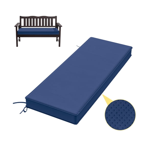 Kimunuk Outdoor Bench Cushions 48 x 18 x 3.5 Inch, High Density Foam Bench Seat Cushion, Porch Swing Cushion with Non-Slip Removable Cover, Blue