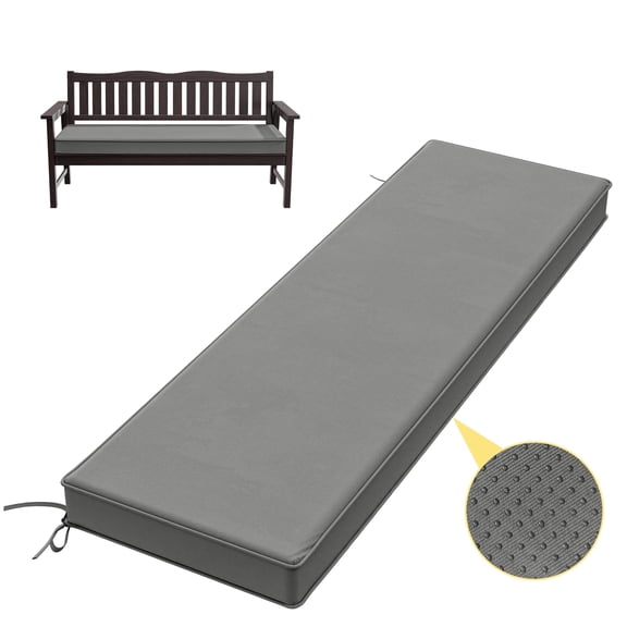 Kimunuk Outdoor Bench Cushions 60 x 18 x 3.5 Inch, High Density Foam Bench Seat Cushion, Porch Swing Cushion with Non-Slip Removable Cover, Light Grey