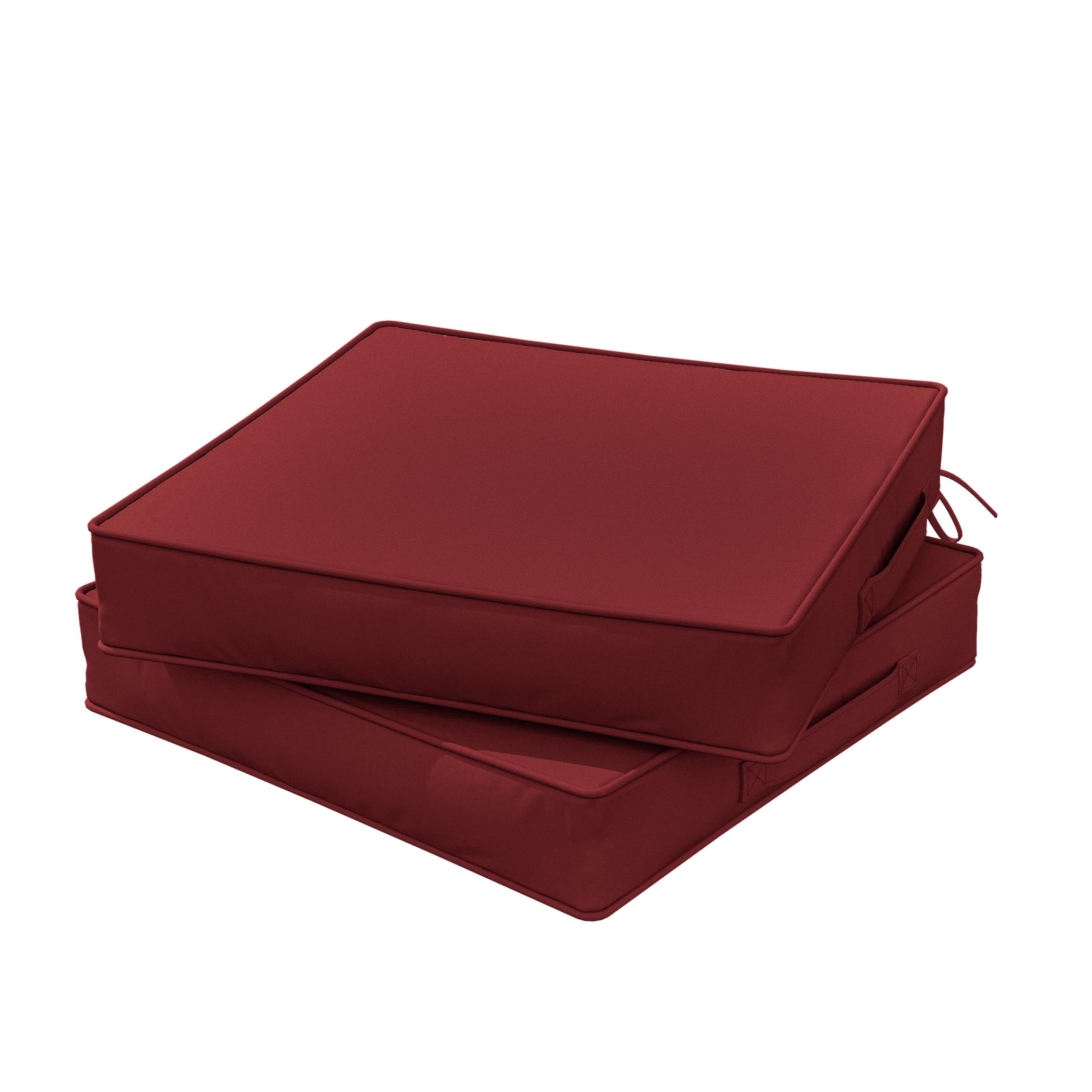 Pakunoda Outdoor Chair Cushions 22 X 22 X 4 Inch, 2-Piece Patio Seat Pad Cushions, Waterproof Outdoor Seat Cushions Square Corner with Handle and Ties, Burgundy