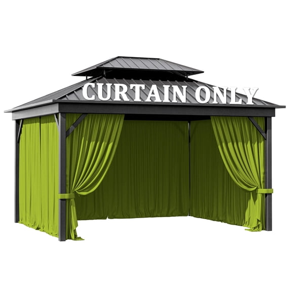 Pakunoda 11' X 6.5' Gazebo Universal Replacement Privacy 4-Panel Curtains, Waterproof Outdoor Curtains Grass Green Sidewall with Zipper for Patio Garden Backyard 10' X 12' Gazebo, Curtain Only