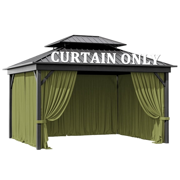 Pakunoda 11' X 6.5' Gazebo Universal Replacement Privacy 4-Panel Curtains, Waterproof Outdoor Curtains Light Green Sidewall with Zipper for Patio Garden Backyard 10' X 12' Gazebo, Curtain Only