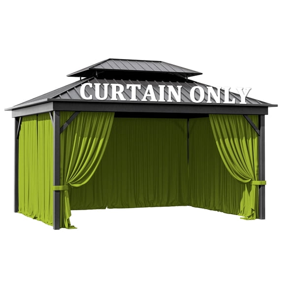 Pakunoda 11.5' X 6.5' Gazebo Universal Replacement Privacy 4-Panel Curtains, Waterproof Outdoor Curtains Grass Green Sidewall with Zipper for Patio Garden Backyard 10' X 13' Gazebo, Curtain Only