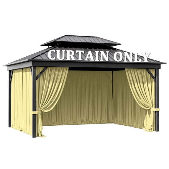 Pakunoda 11.5' X 6.5' Gazebo Universal Replacement Privacy 4-Panel Curtains, Waterproof Outdoor Curtains Light Yellow Sidewall with Zipper for Patio Garden Backyard 10' X 13' Gazebo, Curtain Only