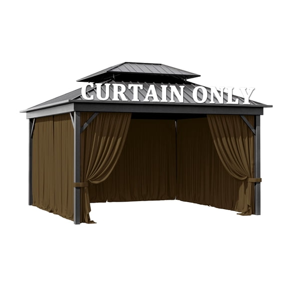 Pakunoda 12' X 6.5' Gazebo Universal Replacement Privacy 4-Panel Curtains, Waterproof Outdoor Curtains Chococlate Sidewall with Zipper for Patio Garden Backyard 12' X 12' Gazebo, Curtain Only