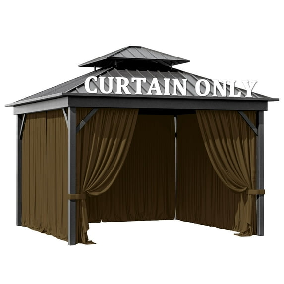 Pakunoda 12' X 16' Gazebo Universal Replacement Privacy 4-Panel Curtains, Waterproof Outdoor Curtains Chococlate Sidewall with Zipper for Patio Garden Backyard, Curtain Only