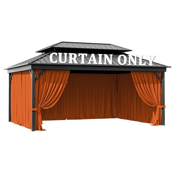Pakunoda 14' X 6.5' Gazebo Universal Replacement Privacy 4-Panel Curtains, Waterproof Outdoor Curtains Orange Sidewall with Zipper for Patio 12' X 16' Gazebo Garden Backyard, Curtain Only