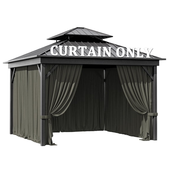 Pakunoda 4 Panel 10' X 6.5' Outdoor Curtains for 10' X 10' Gazebo, Waterproof Outdoor Privacy Curtain Panel set of 4, Gray(Curtain Only)