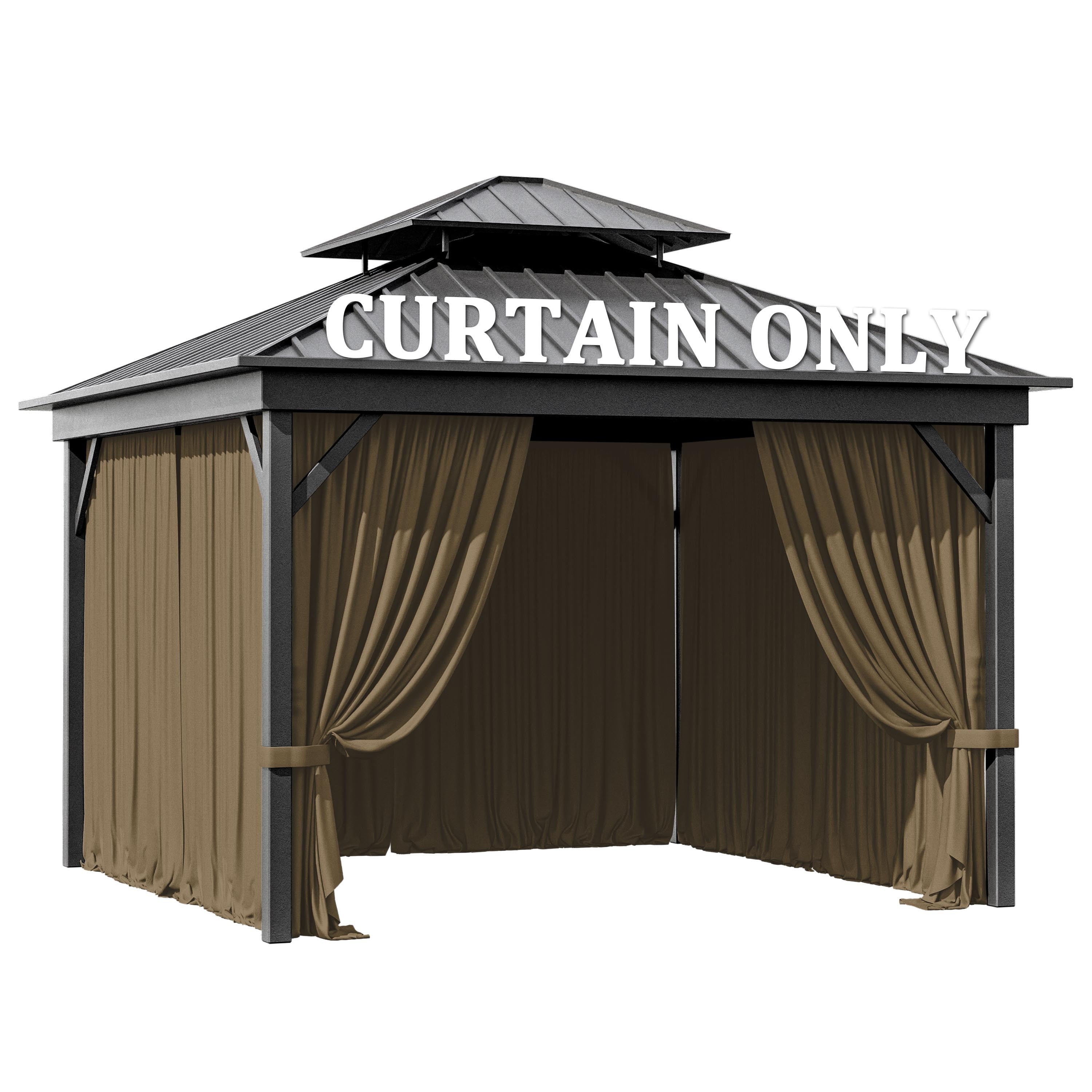 Pakunoda 11' X 6.5' Gazebo Universal Replacement Privacy 4-Panel Curtains, Waterproof Outdoor Curtains Sand Sidewall with Zipper for Patio Garden Backyard 10' X 12' Gazebo, Curtain Only