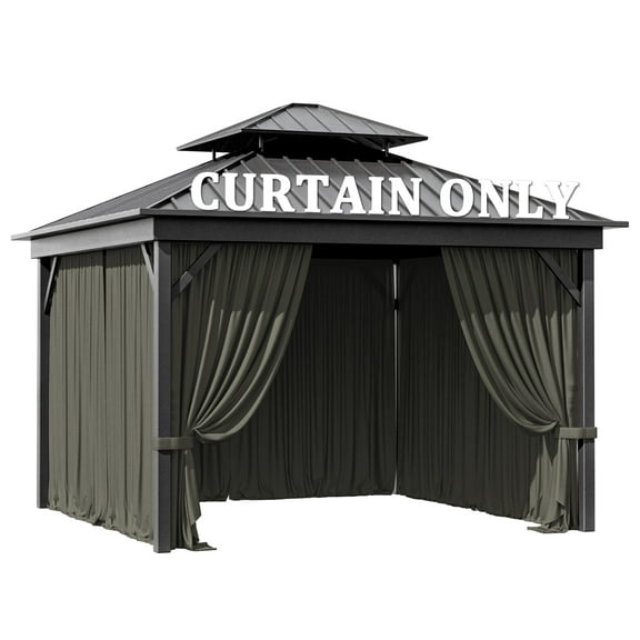 Pakunoda Outdoor Curtains for 10' X 12' Gazebo, Waterproof Outdoor Privacy Curtain Panel set of 4, Gray(Curtain Only)