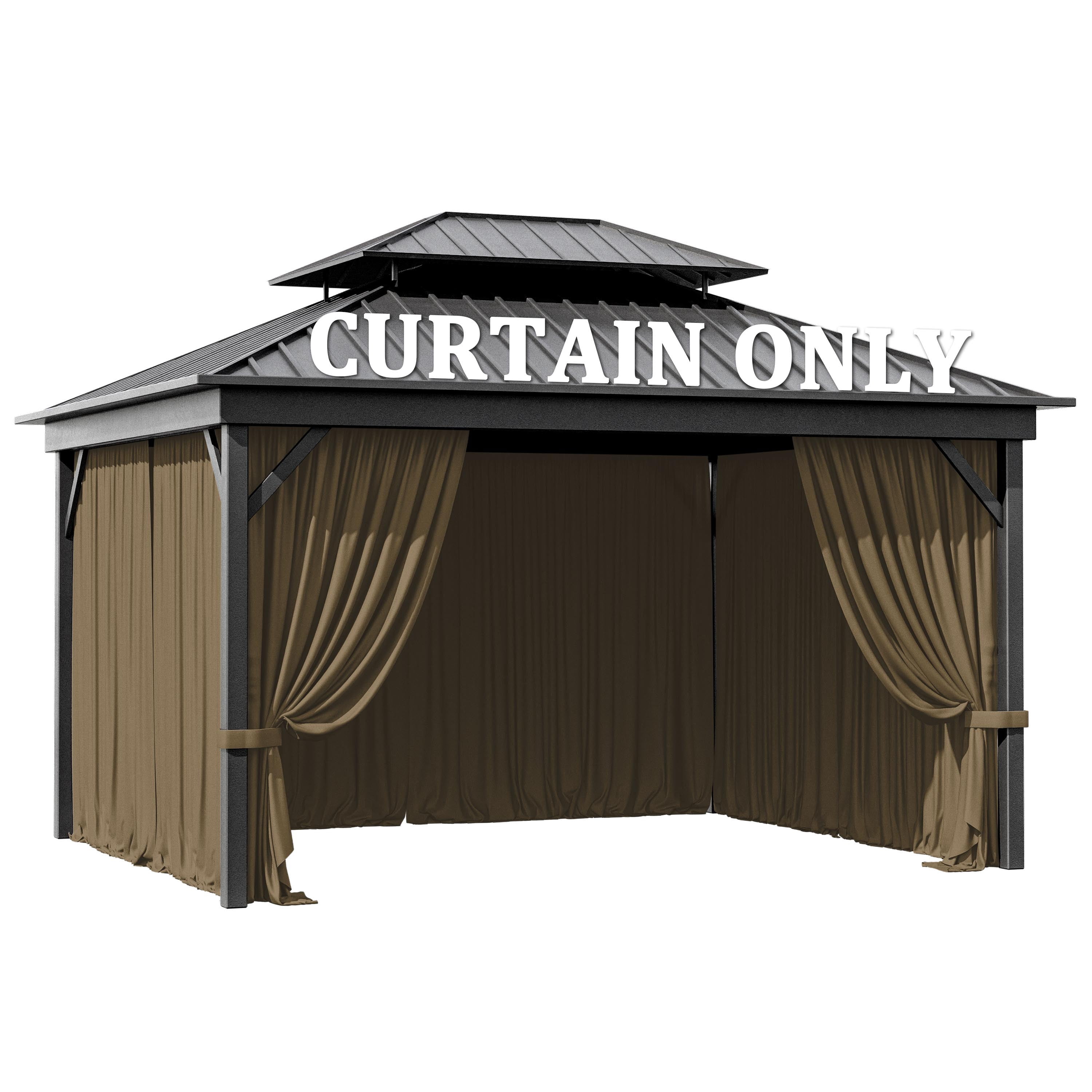 Pakunoda 11' X 6.5' Gazebo Universal Replacement Privacy 4-Panel Curtains, Waterproof Outdoor Curtains Sand Sidewall with Zipper for Patio Garden Backyard 10' X 12' Gazebo, Curtain Only