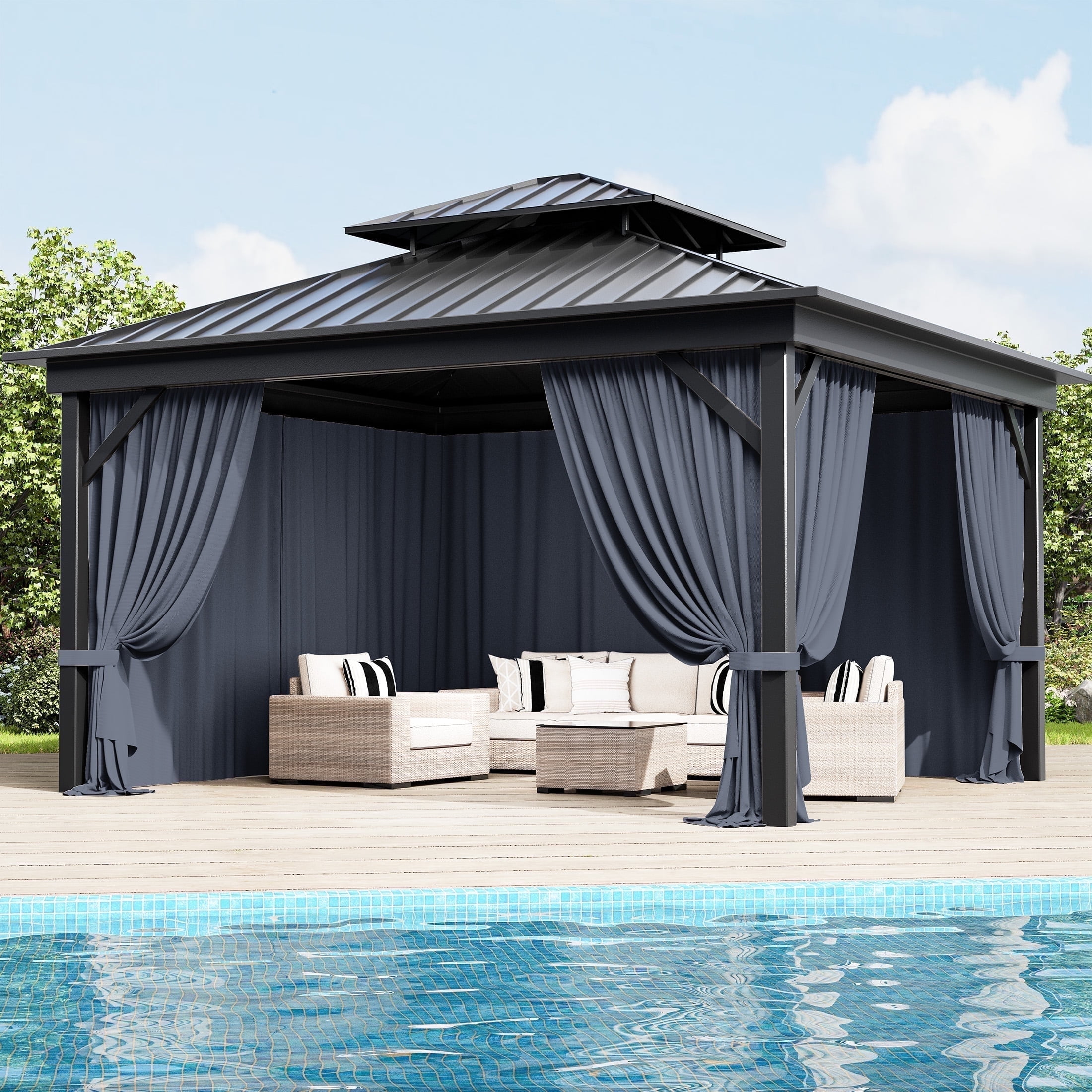 Pakunoda Outdoor Curtains for 10' X 12' Gazebo, Waterproof Outdoor