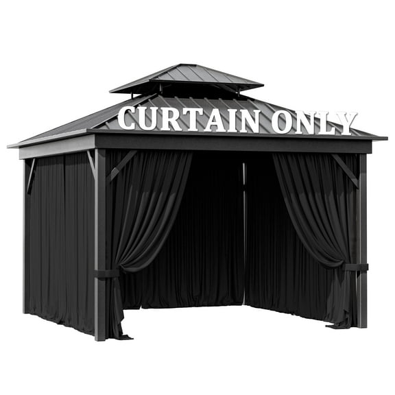 Pakunoda Outdoor Curtains for 10' X 13' Gazebo, Waterproof Outdoor Privacy Curtain Panel set of 4, Black(Curtain Only)