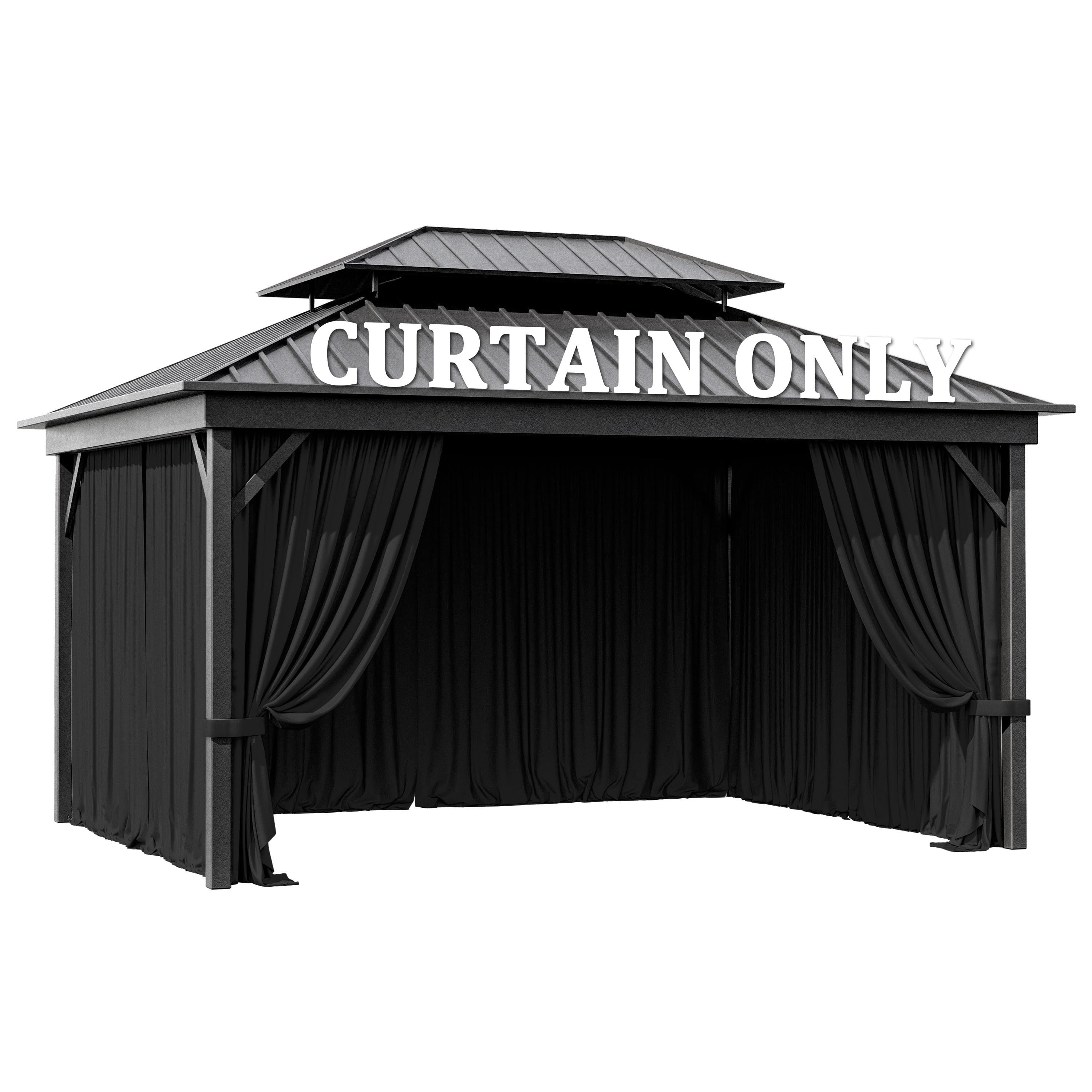 Pakunoda 4 Panel Outdoor Curtains for 10' X 13' Gazebo, Waterproof Outdoor Privacy Curtain Panel set of 4, Black(Curtain Only)