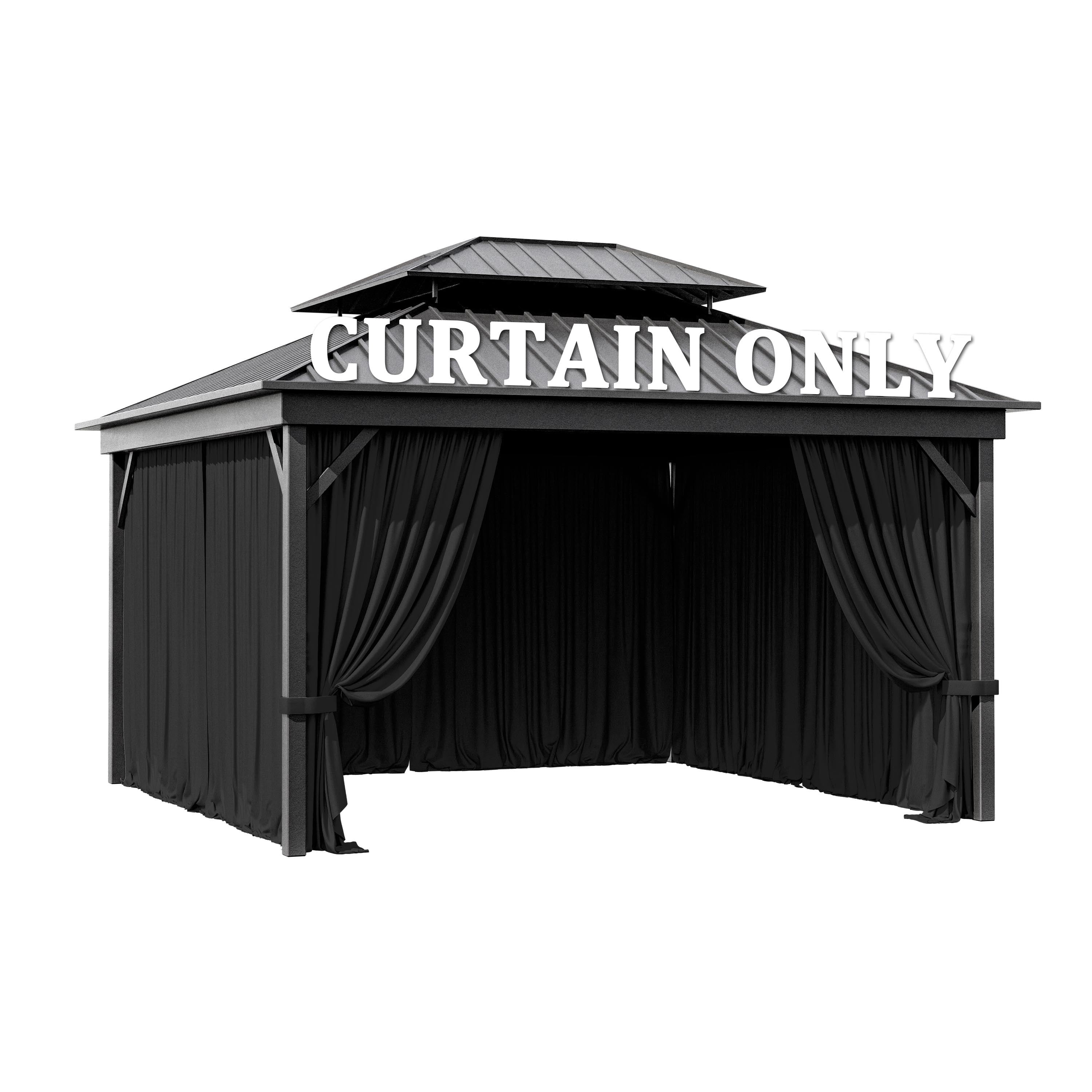 Pakunoda 4 Panel 12' X 6.5' Outdoor Curtains for 12' X 12' Gazebo, Waterproof Outdoor Privacy Curtain Panel set of 4, Black(Curtain Only)