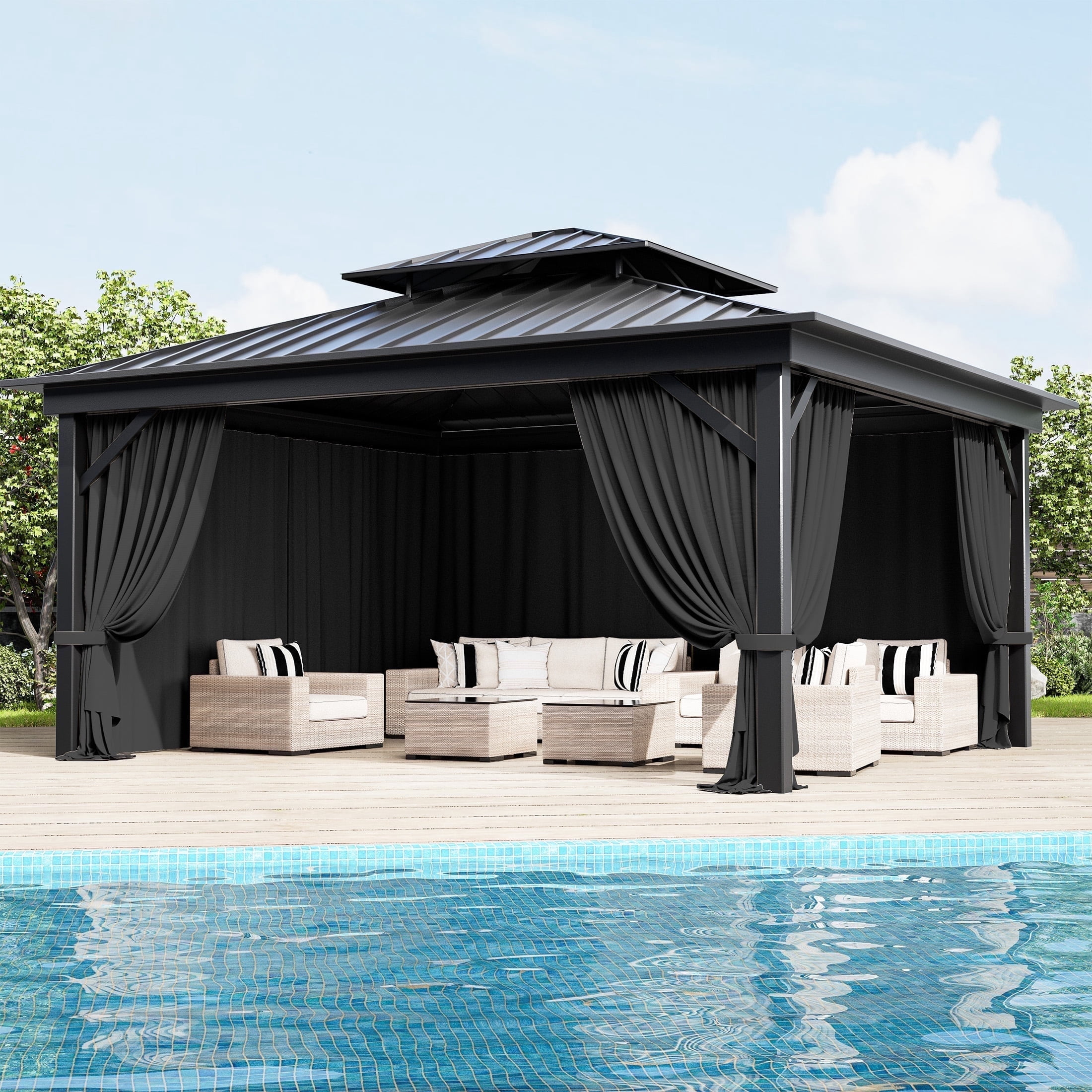 Pakunoda Outdoor Curtains for 12' X 14' Gazebo, Waterproof Outdoor Privacy Curtain Panel set of ...