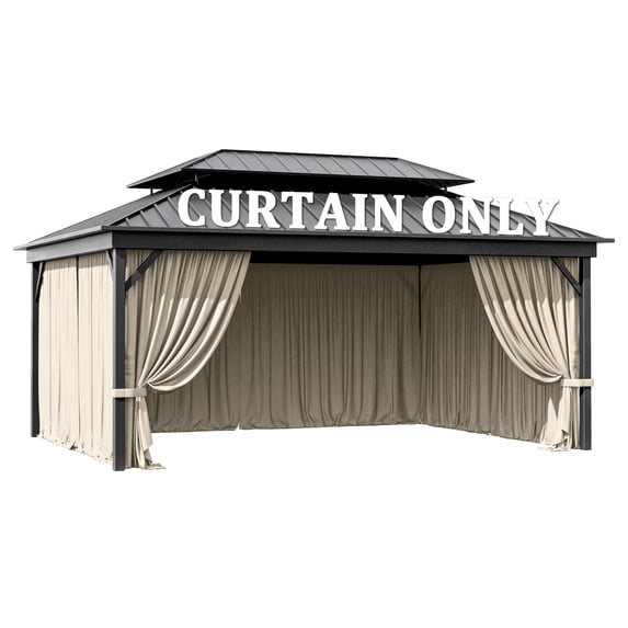 Pakunoda 14' X 6.5' Outdoor Curtains for 12' X 16' Gazebo, Waterproof Outdoor Privacy Curtain Panel set of 4, Cream(Curtain Only)