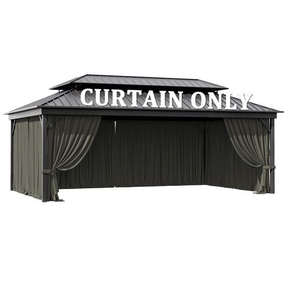 Pakunoda 16' X 6.5' Gazebo Universal Replacement Privacy 4-Panel Curtains, Waterproof Outdoor Curtains Grey Sidewall with Zipper for Patio Garden Backyard 12' X 20' Gazebo, Curtain Only