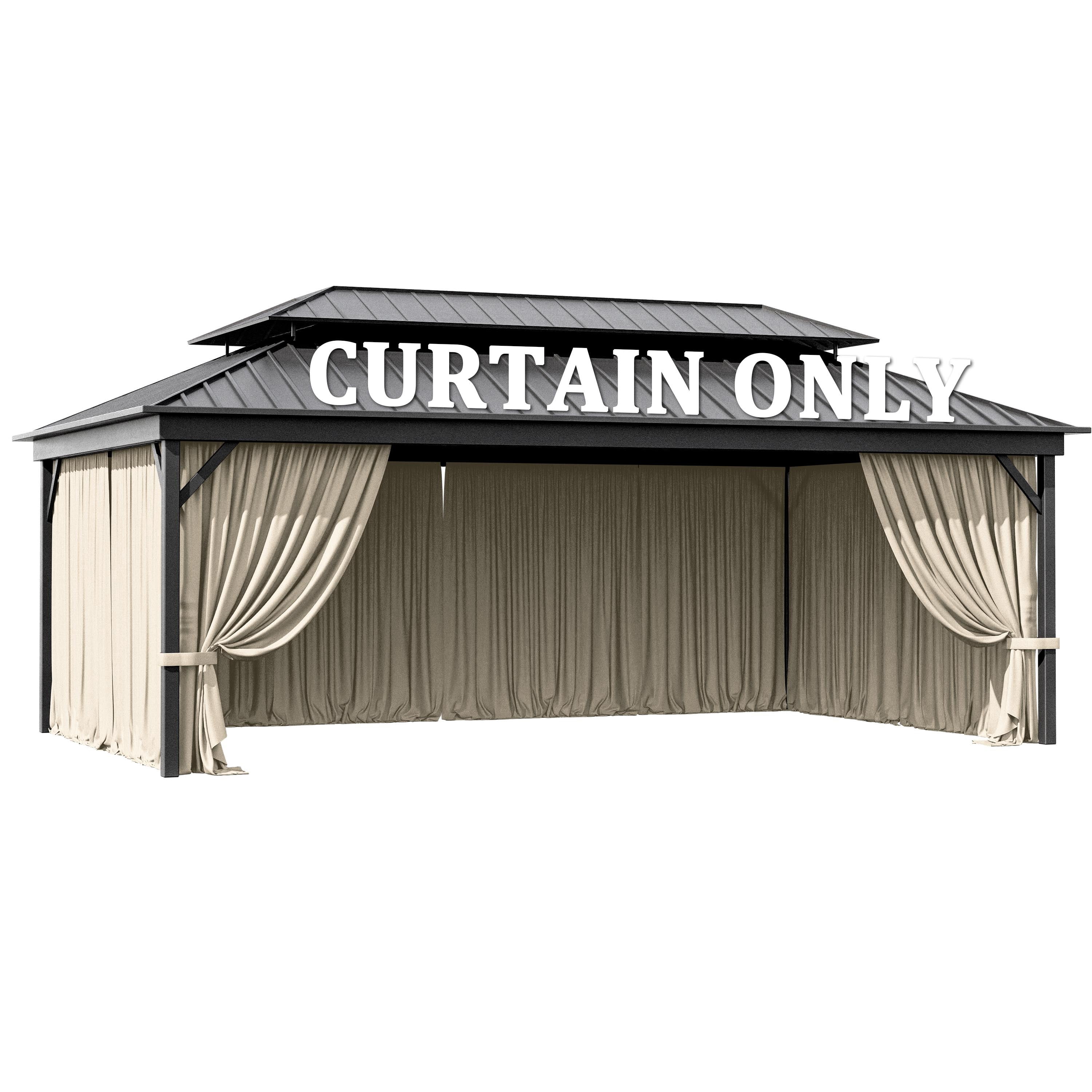 Pakunoda 16' X 6.5' Outdoor Curtains for 12' X 20' Gazebo, Waterproof Outdoor Privacy Curtain Panel set of 4, Cream(Curtain Only)