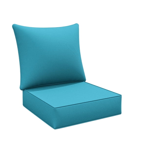 Pakunoda Outdoor Deep Seat Cushion with Backrest, 24" x 24" x 6.5" Waterproof Patio Chair Replacement Cushion for Sofa Couch, Lake Blue