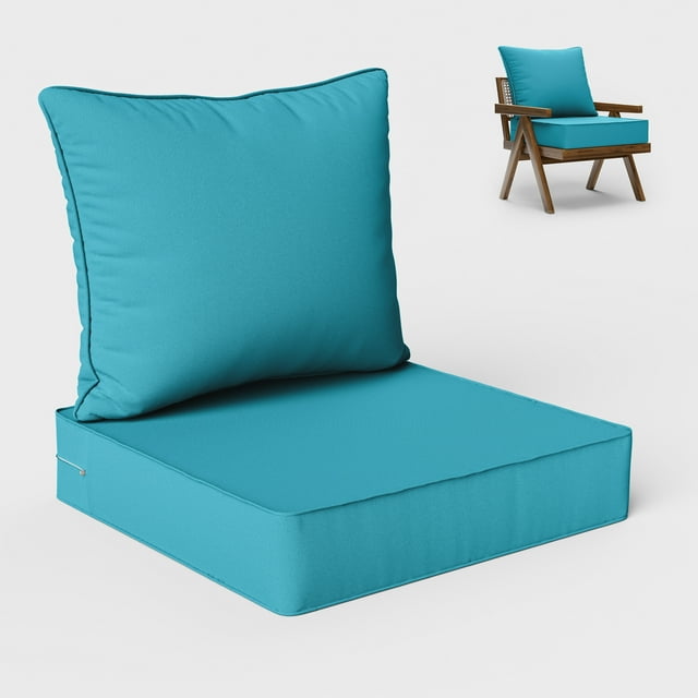 Pakunoda Outdoor Deep Seat Cushion Set for Patio Furniture, Waterproof & Fade Resistant, 22" L X 22" W X 4" H, Lake Blue