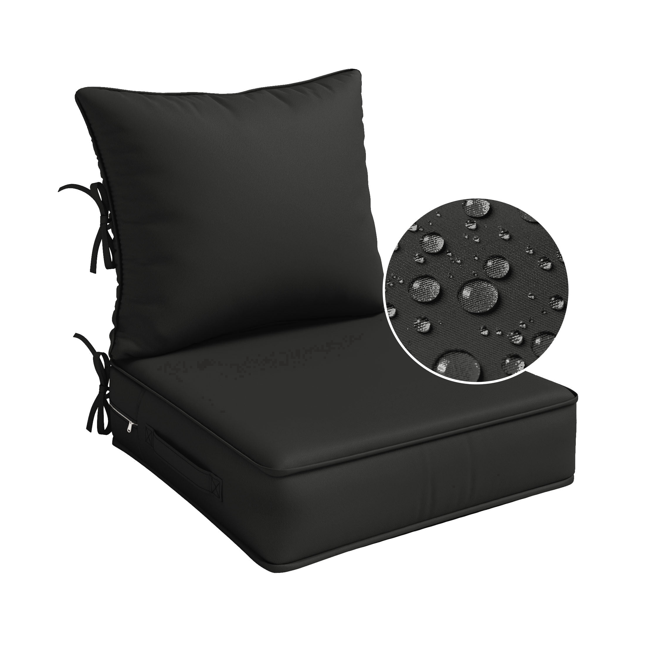 Kimunuk Outdoor Deep Seat Cushion Set for Patio Furniture, Splash-Proof & Fade Resistant, 22" L X 24" W X 5" H,Black