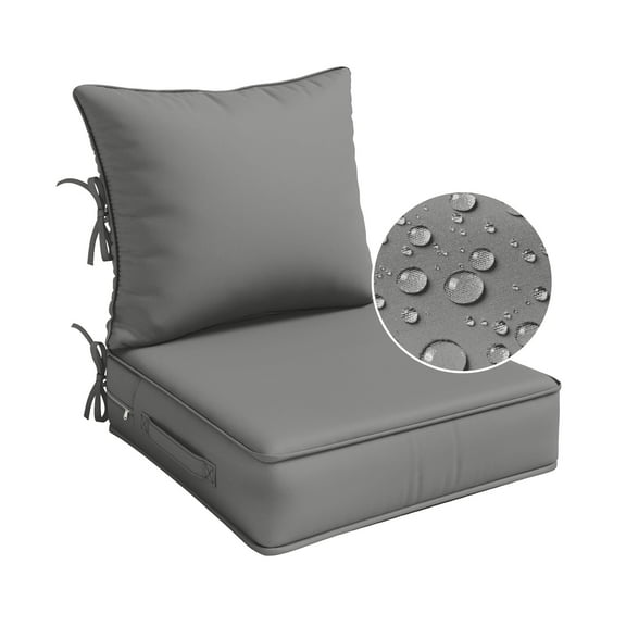 Pakunoda Outdoor Deep Seat Cushion Set for Patio Furniture, Waterproof & Fade Resistant, 24" L X 24" W X 5" H, Ligth Gray