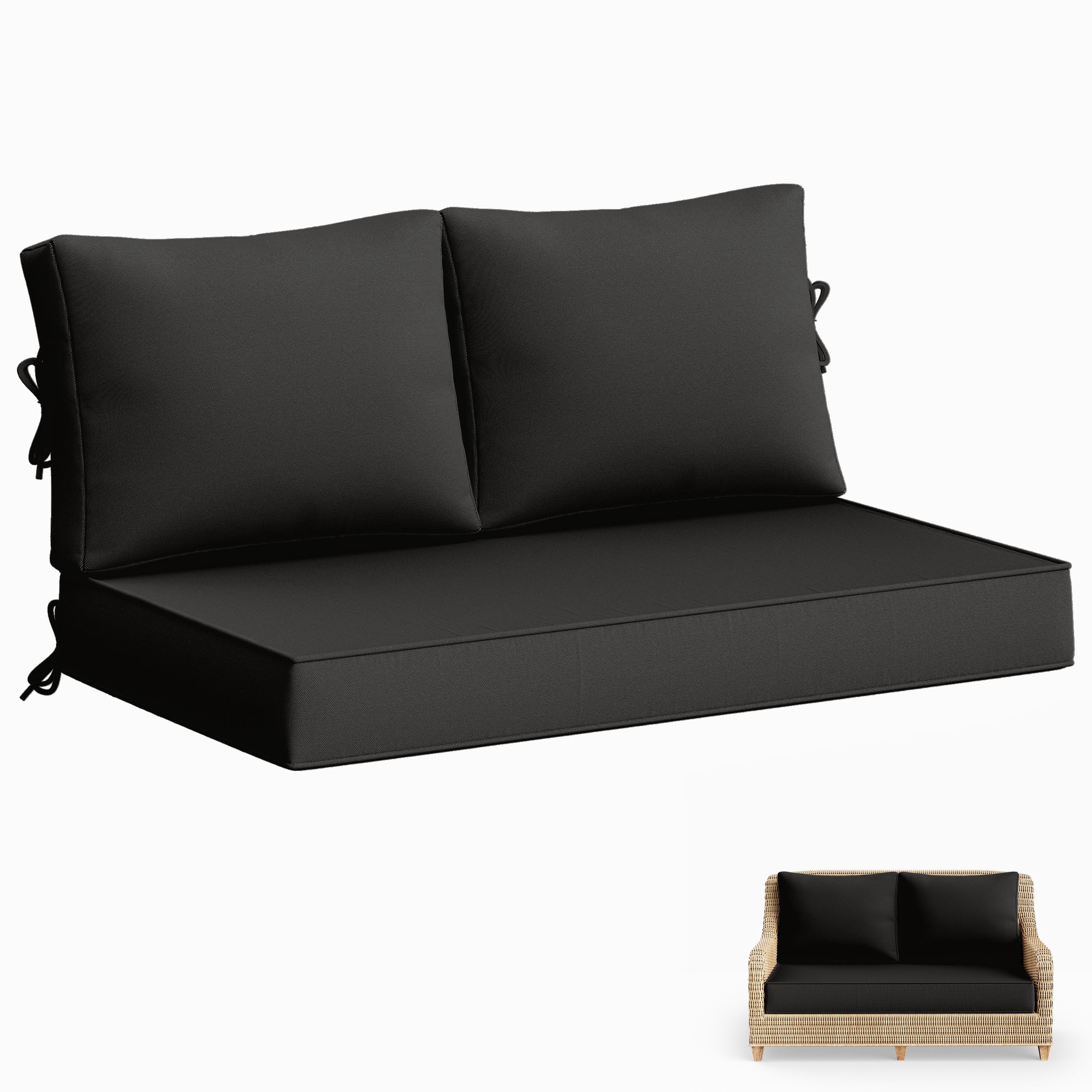 Pakunoda Outdoor Loveseat Cushion Set 46 x 26 Inch, Water Repellent, Fade Resistant, Patio Loveseat Replacement Cushions for Couch Bench and Swing, Black