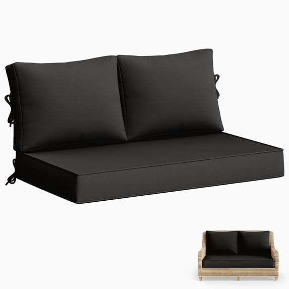 Pakunoda Outdoor Loveseat Cushion Set 46 x 26 Inch, Water Repellent, Fade Resistant, Patio Loveseat Replacement Cushions for Couch Bench and Swing, Black